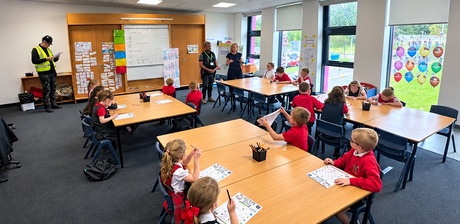 The Primary 4 class working at their tables during the Energy Made Greener visit